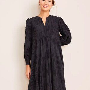 Ann Taylor Dobby Shirred Shift Dress 2P - Grey/Black - NWT